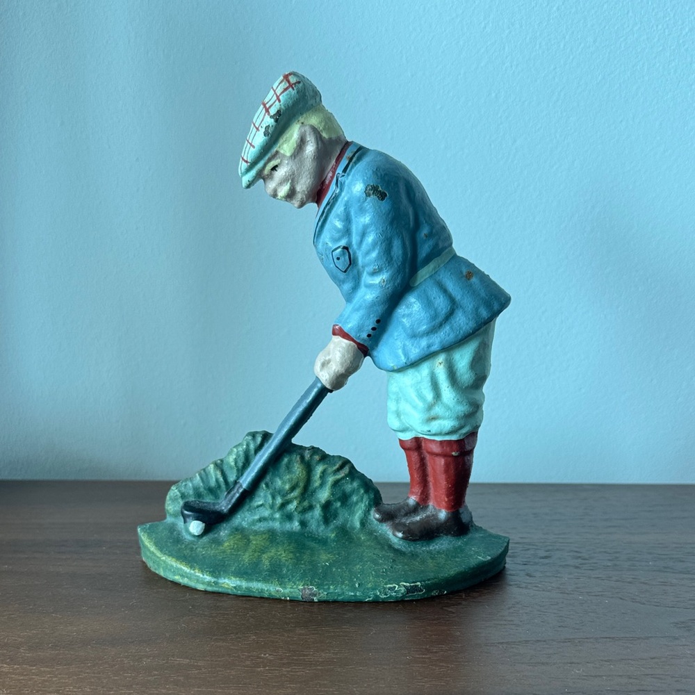 Vintage Style Blue Golfer Figurine cast iron Decorative Home Art
